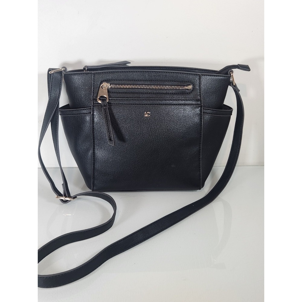 Liz Claiborne "LOLA" Crossbody Purse Black With Goldtone Accents Pockets